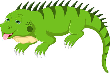 cute iguana cartoon posing with smile and sticking her tongue out