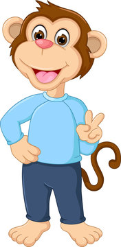 cute monkey cartoon posing with smile and peace