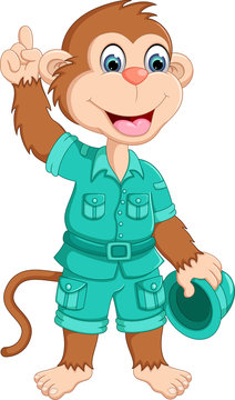 funny monkey cartoon standing with smile and hand up
