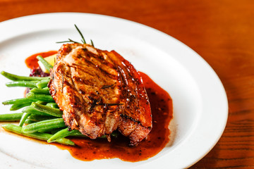 meat steak with red cabbage