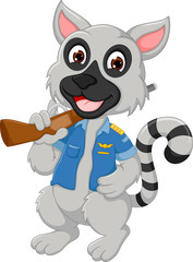 cute racoon cartoon standing with smile and bring gun