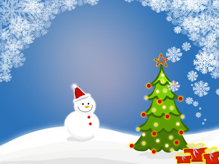 Christmas Background in Blue Tone with Cute Snowman, Holiday concept