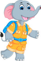 cute elephant cartoon standing with waving and smile