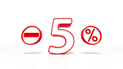 5 percent red symbol isolated on white background
