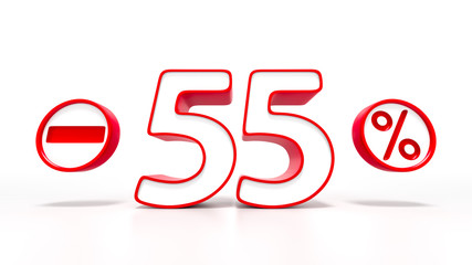 55 percent red symbol isolated on white background