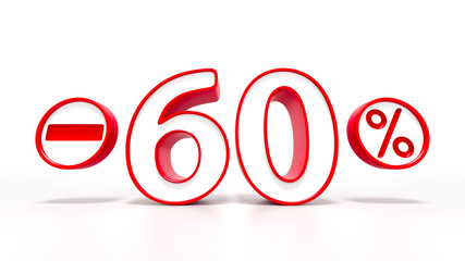 60 percent red symbol isolated on white background