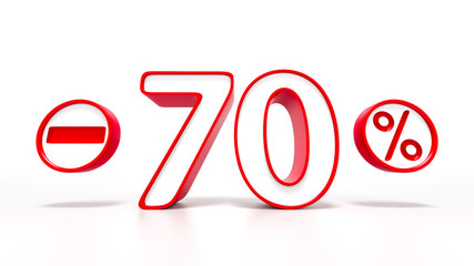 70 percent red symbol isolated on white background