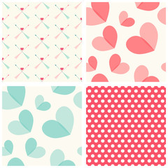 Cute set of Valentine's Day seamless patterns in retro style with hearts and arrows