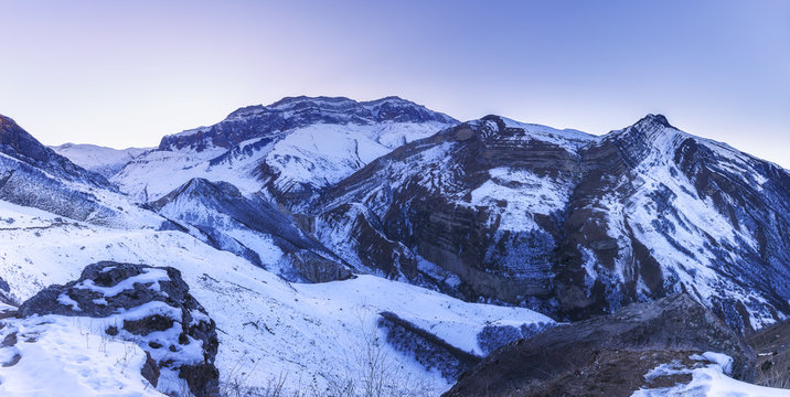 Peaks of snow-capped mountains
