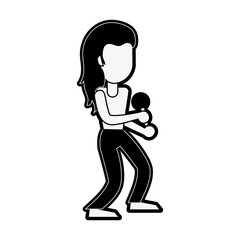 Young woman happy in karaoke cartoon icon vector illustration graphic design