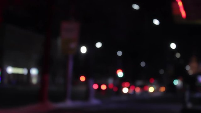 Traffic Light speed in the night with dynamic cars. Bokeh