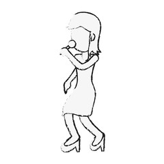 Young woman happy in karaoke cartoon icon vector illustration graphic design