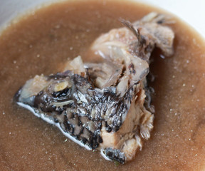 closeup head fish soup