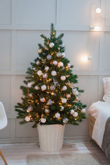 Fototapeta na wymiar Christmas tree with gifts. Home