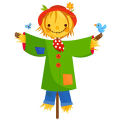 Happy colorful scarecrow. Vector illustration