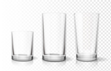Transparent glasses goblets set, Relistic vector icon
