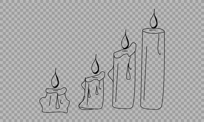 Vector Set of Sketch Candles. Process of Candle Burning. on a transparent background.