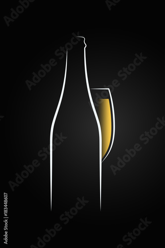 “Champagne glass logo. Champagne bottle on black background” Stock