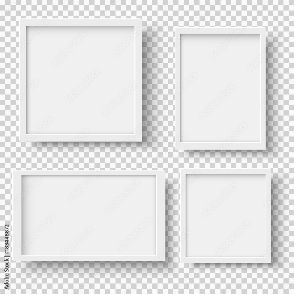 Poster set of realistic empty white picture frames