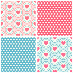 Cute set of Valentine's Day seamless patterns in retro style with hearts