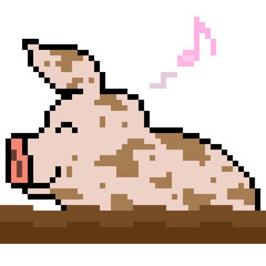 vector pixel art pig play mud