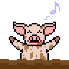 Obraz premium vector pixel art pig play mud