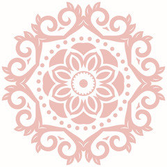 Elegant vector ornament in classic style. Abstract traditional pattern with oriental elements. Classic round vintage pink pattern