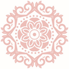 Elegant vector ornament in classic style. Abstract traditional pattern with oriental elements. Classic round vintage pink pattern