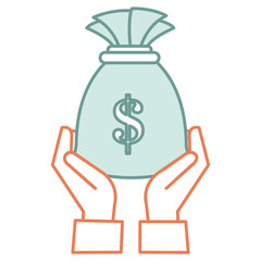 hand with money bag isolated icon vector illustration design
