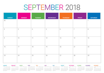 September 2018 planner calendar vector illustration