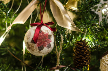 Christmas ball on the tree close up