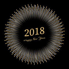 Fototapeta premium Inscription Happy New Year 2018 with firework around. New Year and Xmas Design Element Template. Vector Illustration. 