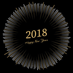 Fototapeta premium Inscription Happy New Year 2018 with firework around. New Year and Xmas Design Element Template. Vector Illustration. 