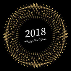 Fototapeta premium Inscription Happy New Year 2018 with firework around. New Year and Xmas Design Element Template. Vector Illustration. 