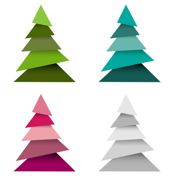 Set of Christmas trees made from pieces paper