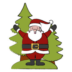 Santa with christmas tree icon vector illustration graphic design