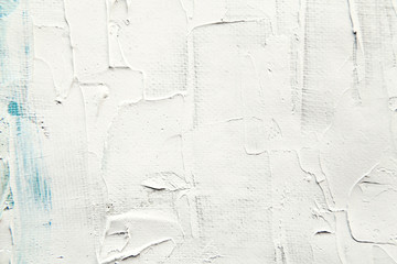White painting surface close-up texture. Oil paint on a canvas abstract background