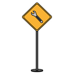 construction caution signal with wrench vector illustration design