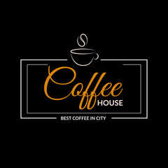 Coffee cup badge design logo  black  bg vector eps 10