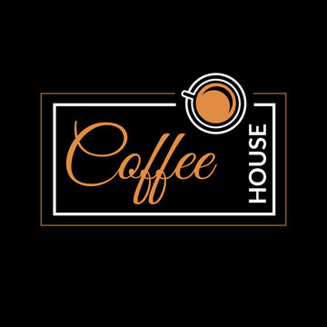 Coffee Cup Badge Design Logo Orange Black  Bg Vector Eps 10