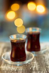 Christmas hot  tea, and light bokeh