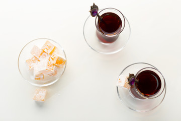 Turkish tea in traditional glass isolated on white background