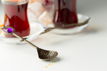 Traditional turkish tea close up