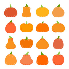 Colorful flat Halloween Pumpkin icon set