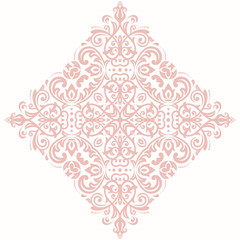 Elegant vector pink square ornament in classic style. Abstract traditional pattern with oriental elements. Classic vintage pattern