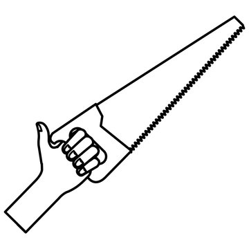 hand with handsaw tool vector illustration design