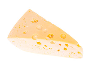Piece of delicious hard cheese on white background