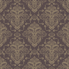 Classic seamless vector pattern. Damask orient brown and golden ornament. Classic vintage background