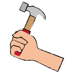 hand with hammer tool isolated icon vector illustration design
