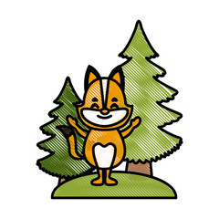 Cat with trees icon vector illustration graphic design
